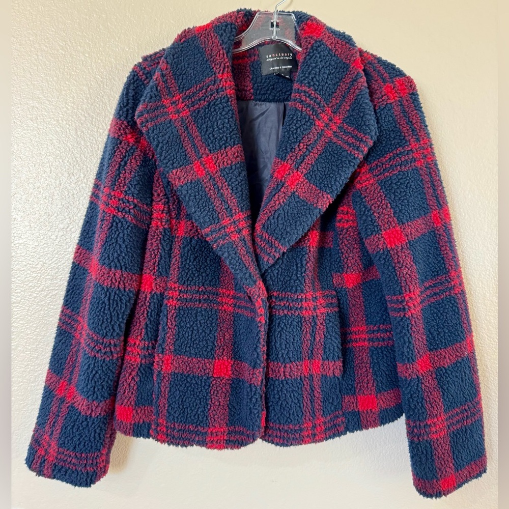 Sanctuary Red and Blue Plaid Teddy Jacket Sz S